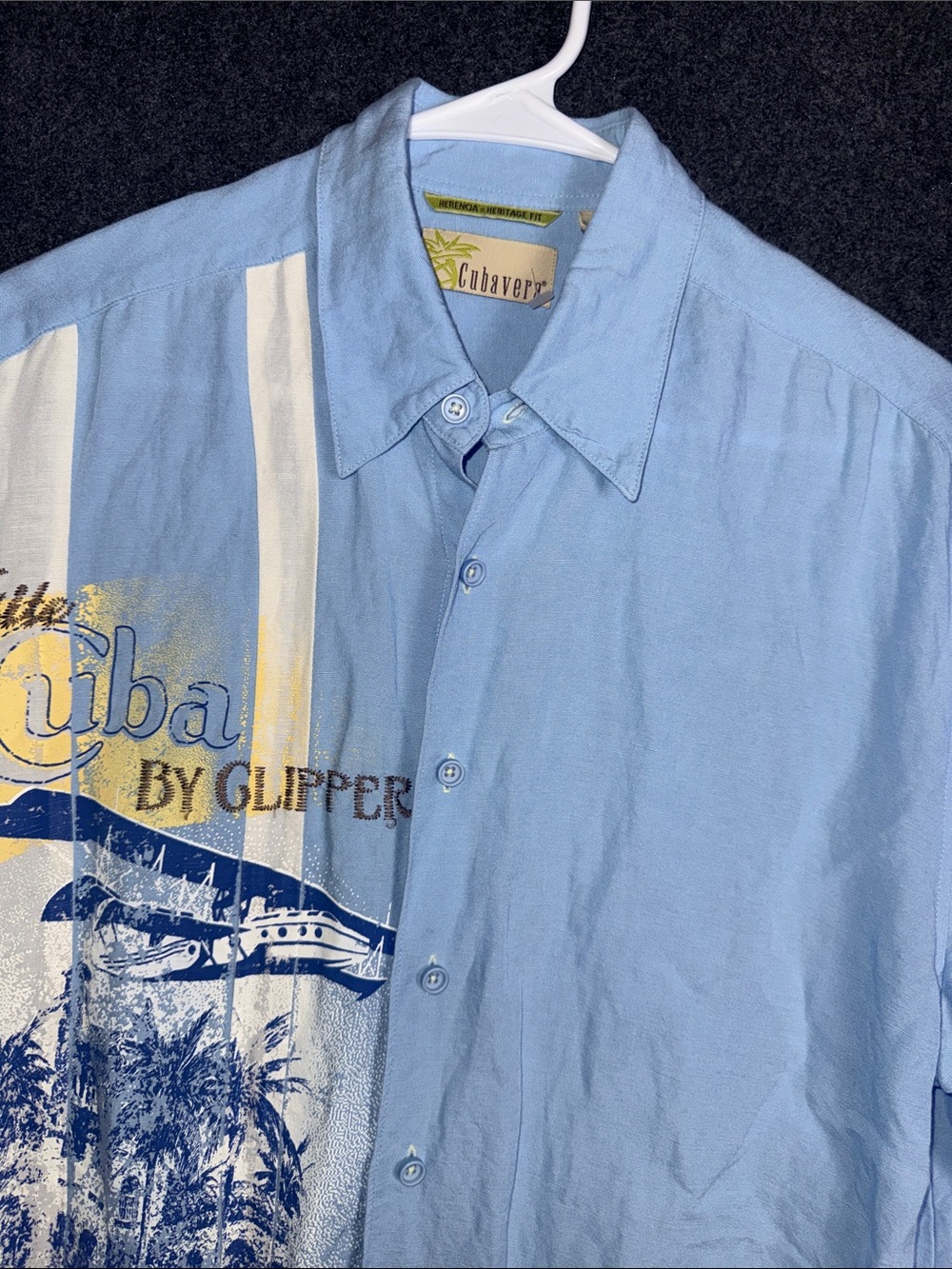 Cubavera Light Blue Short Sleeve Camp Collar Shirt with Graphic Print